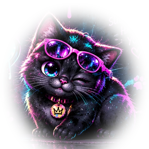 The SoloSuccess cat in pink sunglasses, winking